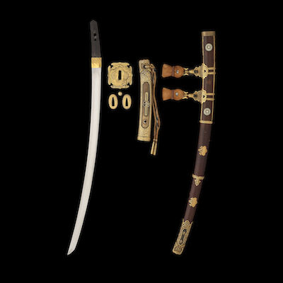 A COURT TACHI IN MOUNTS The mounts date to the Edo period and the blade possibly earlier