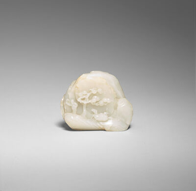 A SMALL VERY PALE GREEN JADE BOULDER 18th century (2)