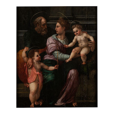 Entourage de Michele Tosini, dit Michele di Ridolfo del Ghirlandaio (Florence 1503-1577) Sainte Famille avec le petit Saint Jean Baptiste