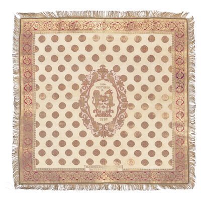 A silk and metal thread brocade panel depicting Queen Victoria Ahmedabad, Gujerat, dated 1896
