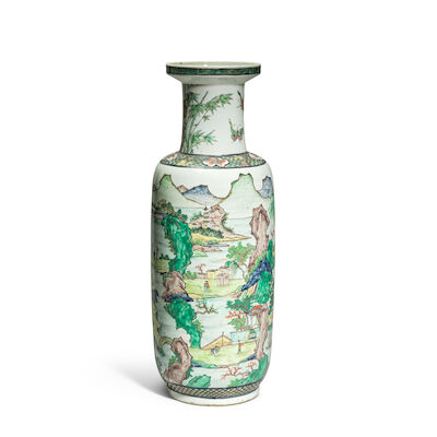 A LARGE CHINESE FAMILLE VERTE ROULEAU VASE Late Qing Dynasty (2)