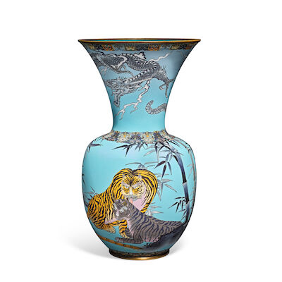 A CLOISONNÉ ENAMEL 'TIGERS AND DRAGON' VASE Meiji/Taisho period