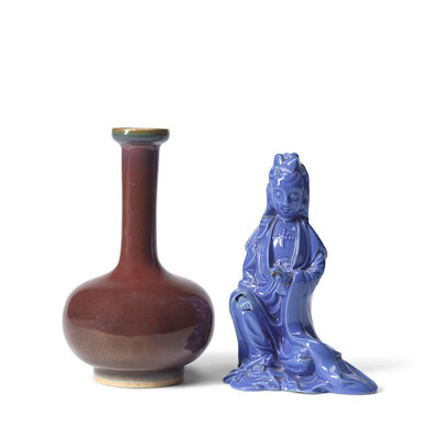 A COPPER RED GLAZED VASE AND A BLUE-GLAZED FIGURE OF GUANYIN Qing Dynasty/Republic period (3)