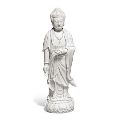 A BLANC-DE-CHINE FIGURE OF BUDDHA Boji Yuren four-character seal mark, Republic period