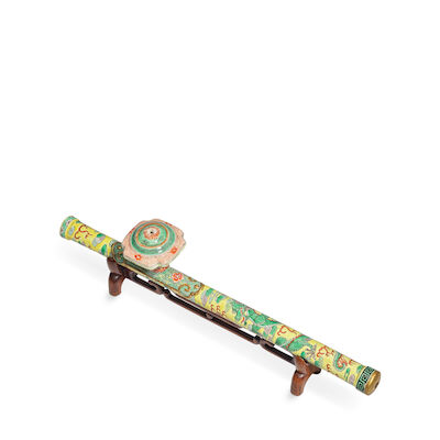 A FAMILLE VERTE YELLOW-GROUND 'DRAGON' OPIUM PIPE 19th century (3)