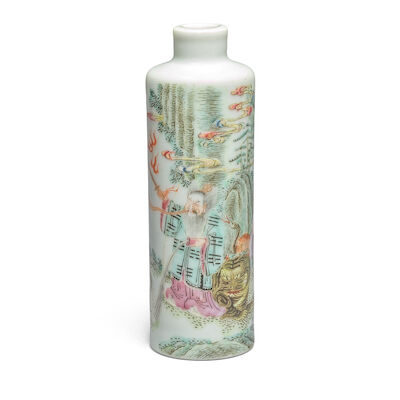 A FAMILLE ROSE CYLINDRICAL 'FIVE POISONS' SNUFF BOTTLE Daoguang four-character mark and of the period