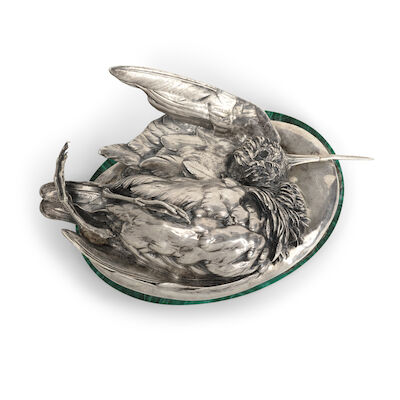 Sujet en argent 84 zolotoniks, 800°/°°, figurant une bécasse au naturelA 84 zolotoniks, 875°/°°, silver figure representing a woodcock Moscou, 1862 SAZIKOV (САЗИКОВb)
