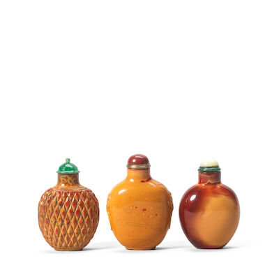 THREE 'REALGAR' GLASS SNUFF BOTTLES Qing Dynasty, 1730-1840 (6)