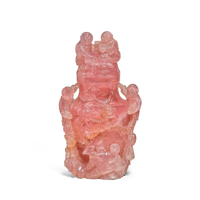 A ROSE QUARTZ 'BOYS' VASE AND COVER Late Qing Dynasty (2)