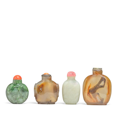 A COLLECTION OF JADE AND AGATE SNUFF BOTTLES 19th century (8)