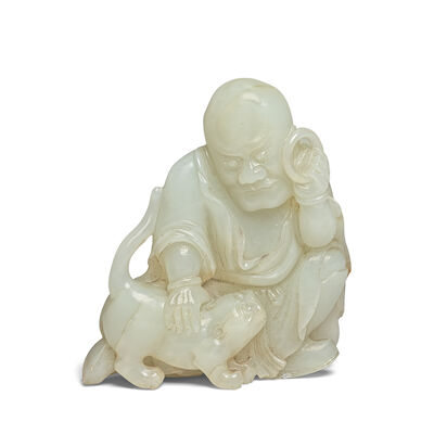 A CELADON AND RUSSET JADE 'PINDOLA' CARVING Qing Dynasty (2)