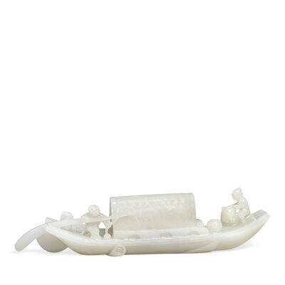 A WHITE JADE MODEL OF A SAMPAN 20th century (2)