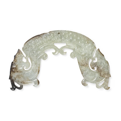 A WHITE JADE DRAGON-FORM PENDANT, HUANG 20th century (2)