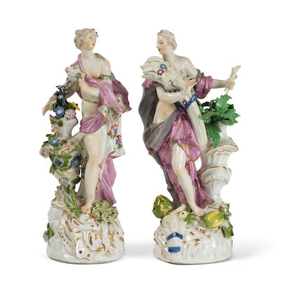 Deux statuettes en Meissen représentant "L'Été" et "Printemps", milieu du XVIIIe siècle Two Meissen figures allegorical of "Spring" and "Summer", mid 18th century