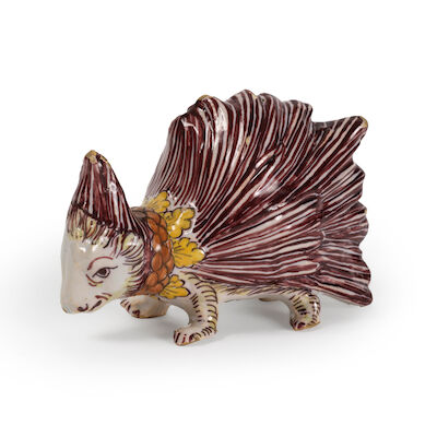 Un porc-épic en faience française, vers 1760. A French faience model of a porcupine, circa 1760