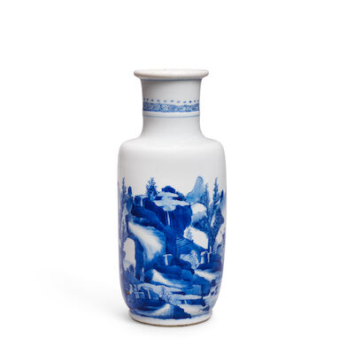 A SMALL BLUE AND WHITE ROULEAU VASE Kangxi