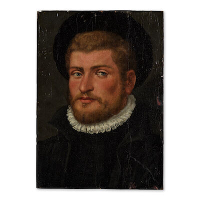 Suiveur de Luigi Benfatto, dit Alvise dal Friso (Vérone 1544-1609) Portrait d'homme à mi-buste sur fond noir sans cadre | unframed