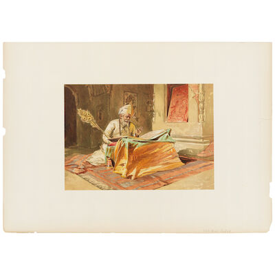 Sikh Priest reading the Grunth, Umritsur, from India Ancient and Modern: A Series of Illustrations of the Countries and People of India and Adjacent Territories, by William Simpson & Sir John William Kaye Day & Son, London, 1867