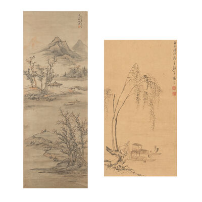 AFTER ZHANG HONG (1577-AFTER 1652); AFTER QIAN WEICHENG (1720-1772) Boaters on the river; Landscape (2)