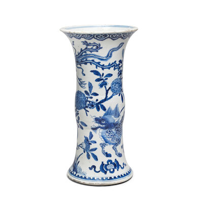 A BLUE AND WHITE 'QILIN AND PHOENIX' VASE, GU Kangxi