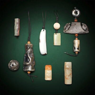 A GROUP OF EIGHT JADE PENDANT CARVINGS Qing Dynasty or later (8)