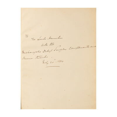 The Maharajah Duleep Singh and the Government: a Narrative, published by the Maharajah for private circulation, and inscribed by him for presentation to Lord Henniker (1842-1902), on 20th July 1884 Ballantyne Press, Edinburgh, 1884