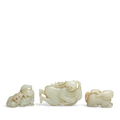 THREE PALE GREEN JADE CARVINGS 19th century (3)