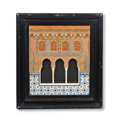 A painted gesso and alabaster Alhambra plaque possibly by Rafael Contreras Muñoz (1826–1890) Granada, Spain, 19th Century