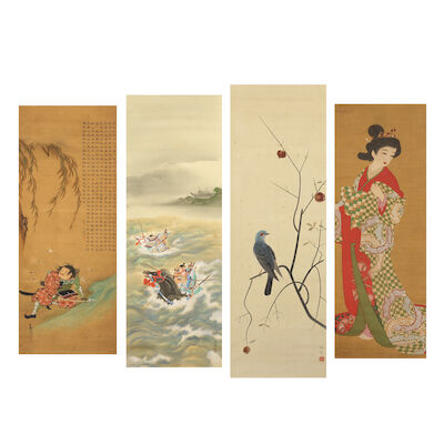 KOYATSU NINGYU; ITO USON; PUPIL OF OGATA GEKKO; ATTRIBUTED TO MURAKOSHI KIEI Four Japanese hanging scrolls (4)