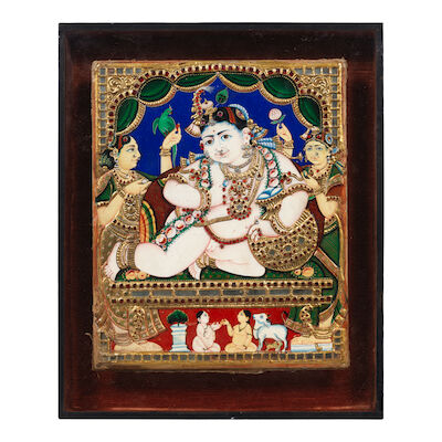 Krishna as a child with attendants South India, Tanjore, late 19th Century