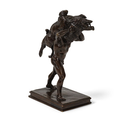 Antoine Louis Barye (1795-1875)Groupe en bronze représentant Hercule et le sanglier d'ErymantheAntoine Louis Barye (1795-1875)A bronze group depicting Hercule et le sanglier d'Erymanthe