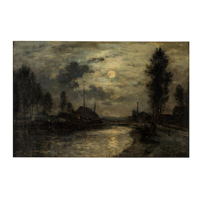 Stanislas Lépine (Caen 1835-1892 Paris) Le Canal Saint-Denis, clair de Lune