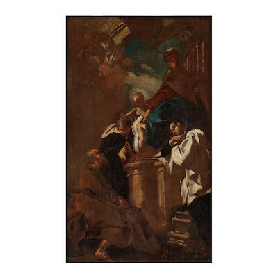 Federico Bencovich (Venise 1677-1756 Gorizia) La Vierge à l'Enfant trônant avec les Saints Joseph, Antoine de Padoue et François Borgia