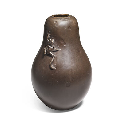 A BRONZE 'GOURD AND FROG' VASE Meiji period