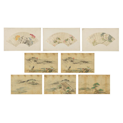 THREE CHINESE FAN PAINTINGS AND FIVE JAPANESE 'LANDSCAPE' PAINTINGS (8)