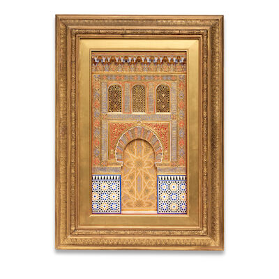 A painted gesso and alabaster Alhambra plaque possibly by Rafael Contreras Muñoz (1826–1890) Granada, Spain, 19th Century