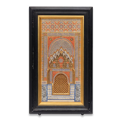 A fine painted gesso and alabaster Alhambra plaque by Rafael Contreras Muñoz (1826–1890) Granada, Spain, 19th Century
