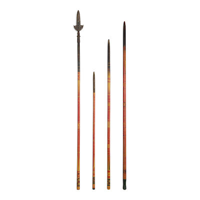 A Singhalese silver-overlaid steel and lacquered wood spear (patisthānaya) and three lacquered wood staffs Sri Lanka, 18th/ 19th Century