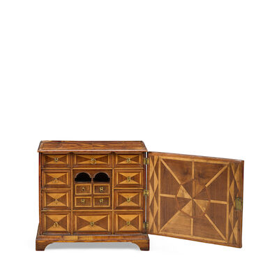 A William & Mary walnut, pollard oak, sycamore and fruitwood parquetry spice cabinetLate 17th / early 18th century