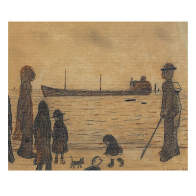 Laurence Stephen Lowry R.A. (British, 1887-1976) People on a Promenade, South Shields 24.7 x 29.7 cm. (9 3/4 x 11 3/4 in.)