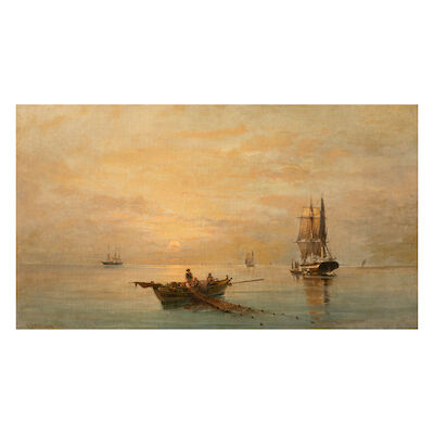 CONSTANTINOS VOLANAKIS (1837-1907) Pêche au coucher du soleil
