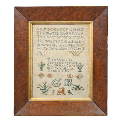 A George II needlework sampler, together with a George III needlework sampler Dated 1744 and 1805 (2)