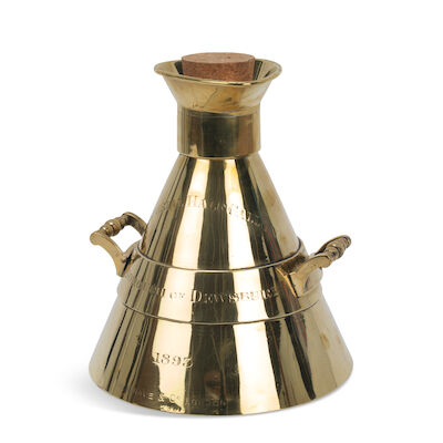 A superb conical brass Imperial Half Gallon measure for the Borough of Dewsbury, made by De Grave & Co London, dated 1893