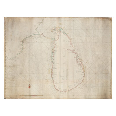 A hand-coloured engraved nautical chart of the Island of Ceylon and the Coast of Madurai Netherlands, circa 1656-1725