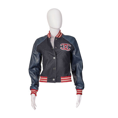 Chanel Identification: a Navy Leather Varsity Jacket Spring 2004, Runway Look 31