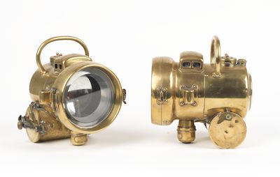 A pair of Powell & Hanmer self-generating acetylene headlamps, circa 1912, ((2))