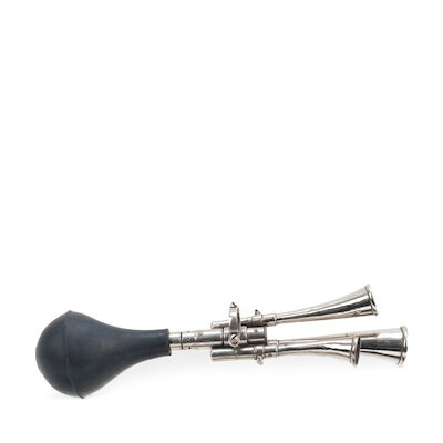 A three-trumpet 'Le Testophone' bulb horn, by Etienne Teste, French, circa 1909