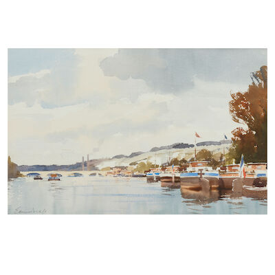 Edward Seago, RWS, RBA (British, 1910-1974) Barges on the Seine