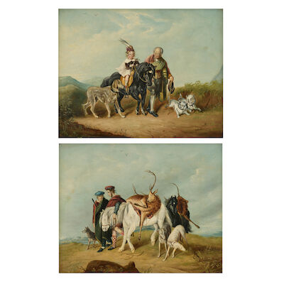Manner of Sir Edwin Henry Landseer, 19th Century The Deer Stalker; The Young Chief on Horseback each 47.5 x 60cm (18 11/16 x 23 5/8in) ((2))