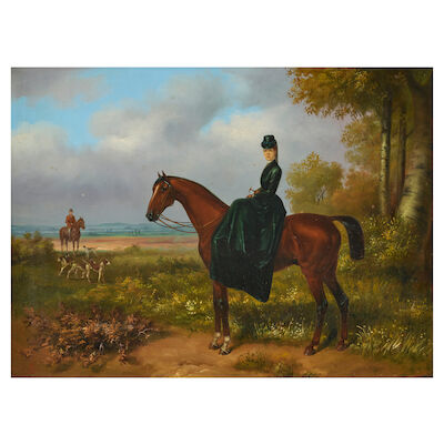 English School, 20th Century A lady riding side saddle
